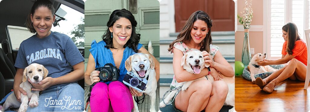 Four photos of Tara Lynn and Baxter from the day she adopted him to one of their last days together