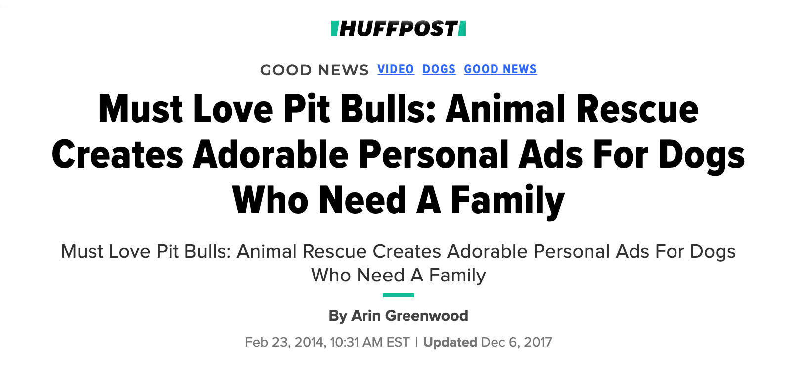 Screenshot of Huffington Post article Screenshot of a headline from Huffington Post