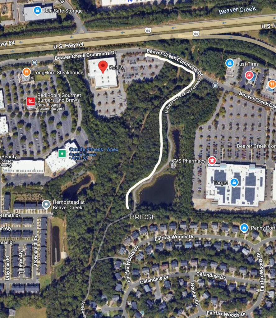 Map showing how to get to the Rainbow Bridge in Apex