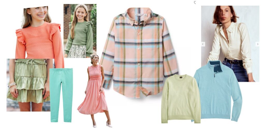 Plaid shirt in soft coral, acqua, and cream tones—used as inspiration for family photo outfits.